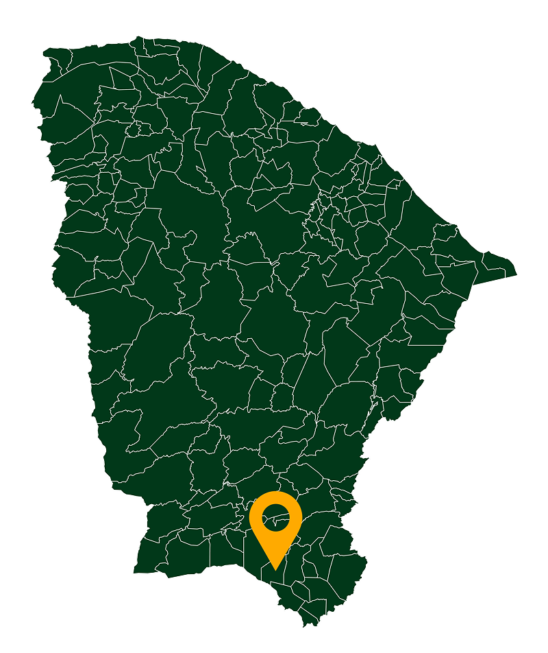 Mapa ilustrado da região do Cariri cearense, com destaques culturais e geográficos